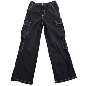 Orange Kiss Essentials Women's Size Black Large Baggy Cargo Parachute Streetwear